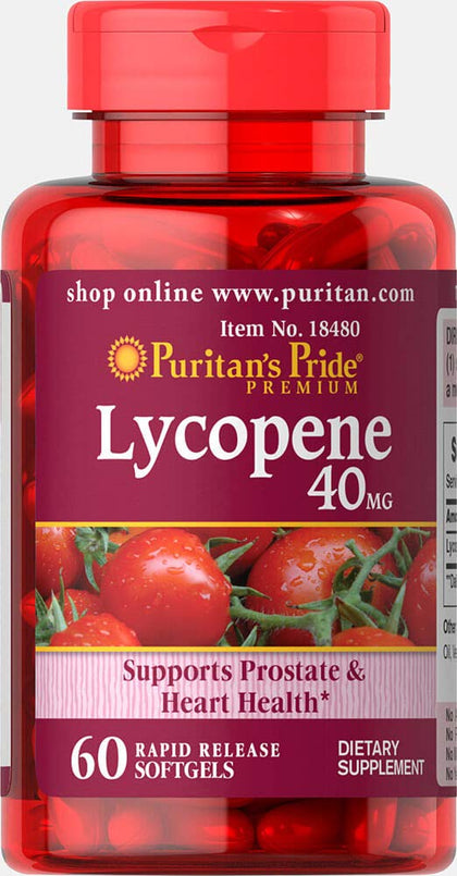 Puritan's Pride Lycopene 40 mg, Supplement for Prostate and Heart Health Support**, Contains Antioxidant Properties**, 60 Rapid Release Softgels (Expiry -3/31/2026)