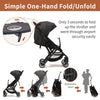 Lightweight Travel Stroller - Compact Umbrella Stroller for Airplane, One-Hand Folding Baby Stroller, Newborn Infant Stroller w/Adjustable Backrest/Footrest/Canopy/T-Shaped Bumper (Black)