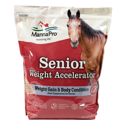 Manna Pro Weight Accelerator For Senior Horses - Made with Omega 3 Fatty Acids - Formulated with Flaxseed - Weight Gain Supplement for Horses - 8 lbs