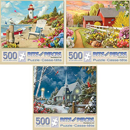 Bits and Pieces - Jigsaw Puzzles for Adults - Value Set of Three - Awaken, Guiding Lights, and Daydream Jigsaws by Artist Alan Giana - 500 Piece Jigsaw Puzzles - 18