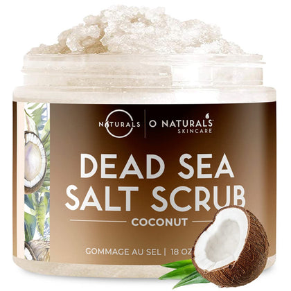 O Naturals Exfoliating Coconut Oil Dead Sea Salt Deep-Cleansing Face & Body Scrub. Anti-Cellulite Tones Helps Oily Skin, Acne, Ingrown Hairs & Dead Skin Remover. Essential Oils, Sweet Almond 18oz