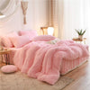 HAIHUA Luxury Plush Shaggy Duvet Cover Flannel Velvet Bedding (1 Faux Fur +2 Pillowcases) Fluffy Comforter Bed Sets 3 Pieces,Zipper Closure (Pink, Queen)