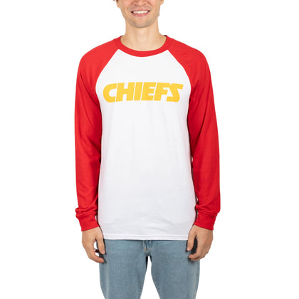 Ultra Game NFL Men's Super Soft Raglan Baseball Long Sleeve T-Shirt, Kansas City Chiefs, White Updated, Medium