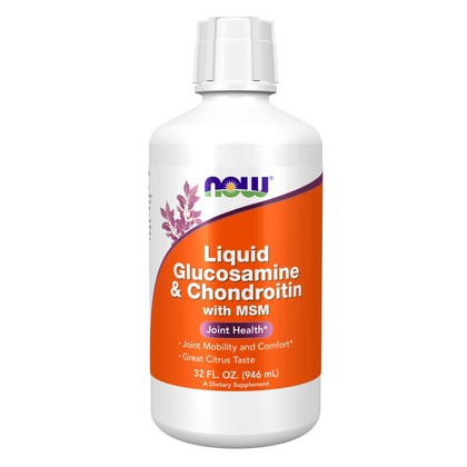 NOW Supplements, Glucosamine & Chondroitin with MSM, Liquid, Joint Health, Mobility and Comfort*, 32-Ounce (Expiry -7/31/2025)