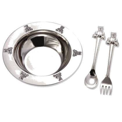 1 X Silverplated Baby Bear Bowl, Spoon, Fork Set by Elegance Silver