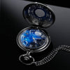 Tiong Exquise Starry Blue Hollow Case Quartz Pocket Watch Roman Numerals Retro Watches Souvenir Gift for Men Women