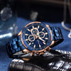 CRRJU Men's Fashion Casual Analog Quartz Watches for Men Date Chronograph Wrist Watches,Blue Stainsteel Steel Band Waterproof Watch