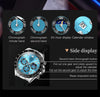 OLEVS Men Blue Analog Quartz Waterproof Watches Multifunction Chronograph Diamond Moon Phase Luminous Silicone Band Wrist Watches