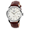 SKMEI Brand Mens Quartz Watches Waterproof Leather Strap Casual Calendar Business Wrist Watches Analog (Brown+Silver)