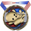 Decade Awards Bowling Color Medal, Gold - 2.5 Inch Wide First Place Tournament Medallion with Stars and Stripes American Flag V Neck Ribbon