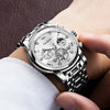 OLEVS Sliver Watches for Men Sliver Stainless Steel Band Watches Men Big White Face Mens Watches Men Analog Quartz Watches Waterproof Men Wrist Watch Diamond Watches Relojes para Hombre Fashion Watch