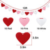 Felt Heart Garland Banner, Pre-Strung | Valentines Decorations | Red Pink White Valentines Banner | Anniversary Wedding Birthday Party Decorations | Outdoor Home Hanging Valentines Decor