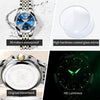 OLEVS Womens Watch Fashion Dress Diamond Female Watches for Ladies Analog Quartz Stainless Steel Waterproof Luminous Day Date Blue Silver Two Tone Wristwatch