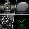 Black Men's Watch Fashion Chronograph Stainless Steel Analog Quartz Watches Men Big Multi-Function Men Watches Roman Numerals Tourbillon Easy Read Waterproof Wristwatch for Men Classic Man Wrist Watch