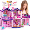 Dollhouse w/Princesses, 4 Unicorns and Dog Dolls - Pink/Purple Dream House Toy for Little Girls - 4 Rooms w/Garden, Furniture and Accessories - Girls Ages 3-6 (2 Princesses)