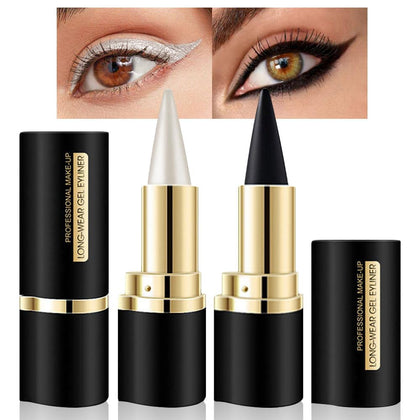 evpct 2Pcs Black Silver Gel Eyeliner Pencil Eye Black Face Paint Stick Makeup Set Waterproof Matte Cream Crayon Eyeliner Pencil Set Cat Eye Liners Eyeshadow delineador de ojos contra el agua