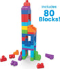 MEGA BLOKS Fisher-Price Toddler Block Toys, Big Building Bag with 80 Pieces and Storage Bag, Blue, Gift Ideas for Kids Age 1+ Years