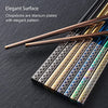 Metal Chopsticks Reusable Multicolor Stainless Steel Chopsticks Dishwasher Safe Chop Sticks Laser Engraved Copper Coin Pattern Chopsticks Square Non-slip Korean Chopstick 9 1/4 Inches 5 Pairs Gift Set