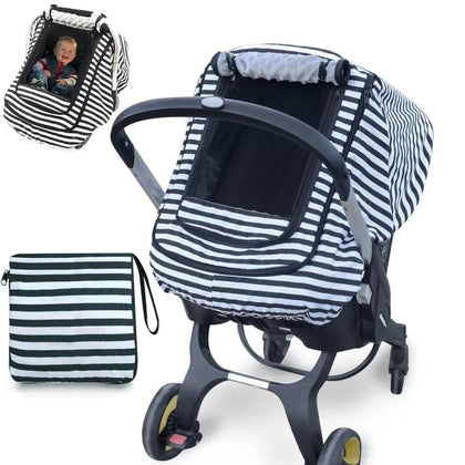 Car Seat Covers for Babies,Baby Car Seat Cover for Boys Girls,Windproof Infant Carseat Cover,Kick-Proof Car Seat Canopy with Breathable Mesh Peep Window(Black Stripe))