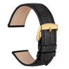 WOCCI 14mm Watch Band, Italian Leather, Embossed Alligator Grain, Gold Buckle (Black)