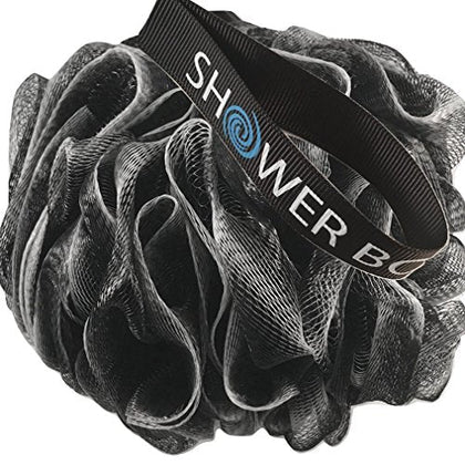 Loofah-Charcoal Bath-Sponge XL-75g-Set by Shower Bouquet: 4-Pack, Extra Large Mesh Pouf Soft Scrubber for Men and Women - Exfoliate with Big Black & White Gentle Cleanse in Beauty Bathing Accessories