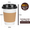 FIFWVGP 100 Pack 12 oz Disposable Coffee Cups with Lids, Sleeves and Stir Straws, Paper Coffee Cups with Lids, To Go Hot Coffee Cups for Home, Office, Cafes, Wedding and Parties