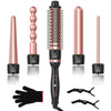 Curling Iron Wand Set, Sixriver 5 in 1 Hair Crimper with Curling Brush&4 Interchangeable Ceramic Curling Wand(0.4-1.25), Fast Heating Hair Wand Curler,1H Auto Shut-Off,Heat Protective Glove&2 Clips 120v