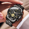 OUPINKE Mens Watches Fashion Sport Wrist Watches Black Multifunction Chronograph Analog Quartz Luminous Waterproof Calendar Stainless Steel Bracelet