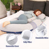 MOON PINE 60 inch Pregnancy Pillow, Detachable U Shape Full Body Pillow for Maternity Support, Sleeping Pillow for Pregnant Women (Grey&Blue-Velvet&Jersey)