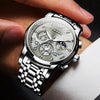 OUPINKE Mens Watches Fashion Sport WristWatches Grey Multifunction Chronograph Analog Quartz Luminous Waterproof Calendar Stainless Steel Bracelet