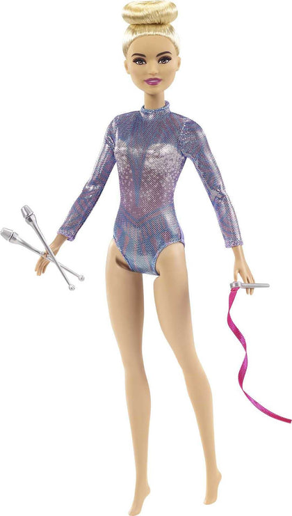 Barbie Rhythmic Gymnast Fashion Doll with Blonde Hair & Brown Eyes, Shimmery Leotard, Baton & Ribbon Accessories