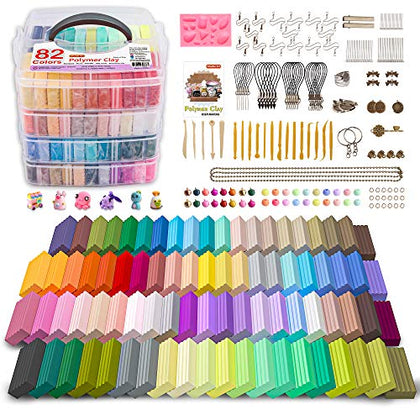 Polymer Clay, Shuttle Art 82 Colors Oven Bake Modeling Clay, Creative Clay Kit with 19 Clay Tools and 16 Kinds of Accessories, Non-Toxic, Non-Sticky, Ideal DIY Art Craft Clay Gift for Kids Adults