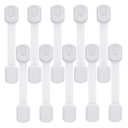 Child Safety Cabinet Locks - (10 Pack) Baby Proofing Latches to Drawer Door Fridge Oven Toilet Seat Kitchen Cupboard Appliance Trash Can with 3M Adhesive - Adjustable Strap No Drill No Tool