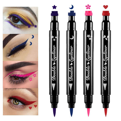 KARNAR 4 in 1 Stars Flowers Hearts Moon Face Stamps Eyeliner Makeup Set, Purple Blue Red Pink Star Heart Colored Liquid Winged Eyeliner Stamps Shapes Eyeliner 4Pcs.