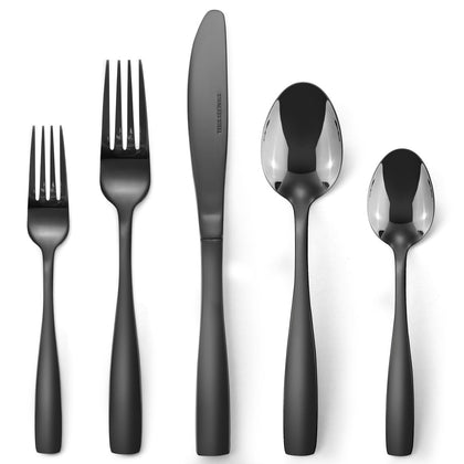 Barbbon Black Silverware Set, Mirror Polished 20-Piece Stainless Steel Flatware Set,Kitchen Utensil Set Service for 4,Tableware Cutlery Set for Home and Restaurant, Dishwasher Safe