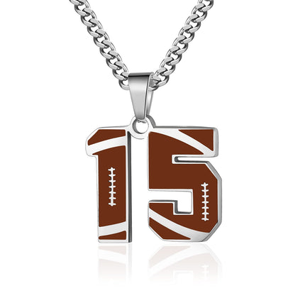 ZRAY Football Number Necklace for Boys Athletes Jersey Number Necklace Silver Stainless Steel Chain 22+2inch Football Charm Pendant Number Chain Inspirational Football Jewelry Gift for Men(15)