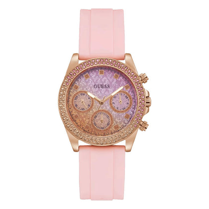 GUESS Women's 38mm Watch - Pink Strap Pink Dial Rose Gold Tone Case