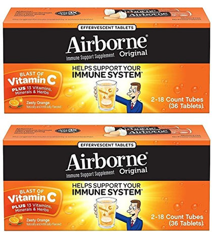 Airborne Zesty Orange Effervescent Tablets Vitamin C 1000mg x 36 Counts (2 Pack)