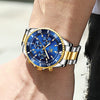 Blue Watches for Men Large Face Analog Quartz Cheap Watch Men Big Wrist Water Resistant Moon Phase Men Stainless Steel Gents Watches Multifunction Luminous Nice Men Wrist Watches for Groomsmen Reloj