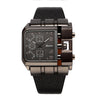 OULM 3364 Brand Original Rectangle Unique Design Men Wristwatch Wide Dial Leather Strap Quartz Watch + in Stock (Black)