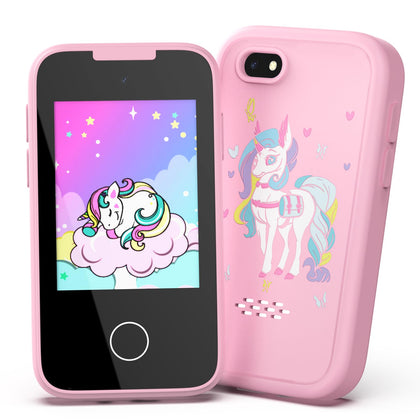 Kid Smart Phone for Girls Gift Toys for Ages 5-7 Touchscreen Learning Education Real Phone Great Birthday Gift Ideas for 3-9 Year Old Girls with 8G SD Card(Unicorn-Pink)