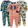 Simple Joys by Carter's Baby Boys' Loose-Fit Flame Resistant Fleece Footed Pajamas, Pack of 3, Grey Construction/Navy Dinosaur/Orange Stripe, 18 Months