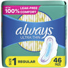 Always Ultra Thin, Feminine Pads For Women, Size 1 Regular Absorbency, With Wings, Unscented, 46 Count