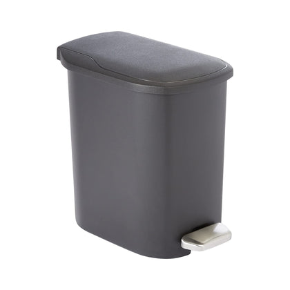 Amazon Basics Compact Bathroom Plastic Rectangular Trash Can with Steel Pedal Step, Black, 6 Liters