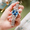 OLEVS Womens Watch Fashion Dress Diamond Female Watches for Ladies Analog Quartz Stainless Steel Waterproof Luminous Day Date Blue Silver Two Tone Wristwatch