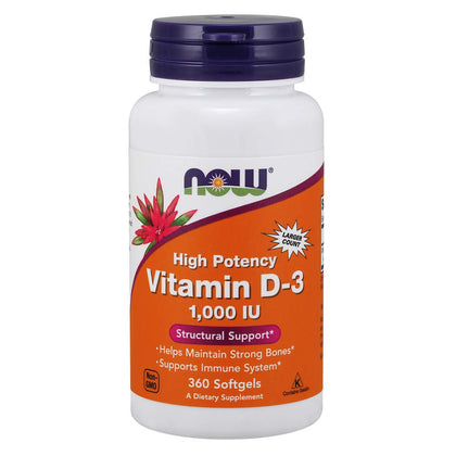 NOW Supplements, Vitamin D-3 1,000 IU, High Potency, Structural Support*, 360 Softgels