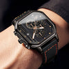 OLEVS Square Watches for Men Black Leather Chronograph Fashion Business Watch Luminous Waterproof Casual Wrist Watches