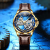 OLEVS Skeleton Watches for Men Automatic Self Winding Mechanical Luxury Dress Brown Leather Waterproof Luminous Men Wrist Watch