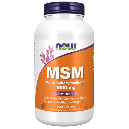 NOW Supplements, MSM (Methylsulfonylmethane) 1,500 mg, Supports Healthy Cartilage*, Joint Health*, 200 Tablets