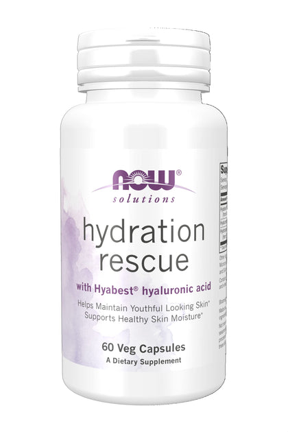 NOW Solutions, Hydration Rescue with Hyabest® hyaluronic acid, Helps Maintain Youthful Looking Skin*, Supports Healthy Skin Moisture*, 60 Veg Capsules